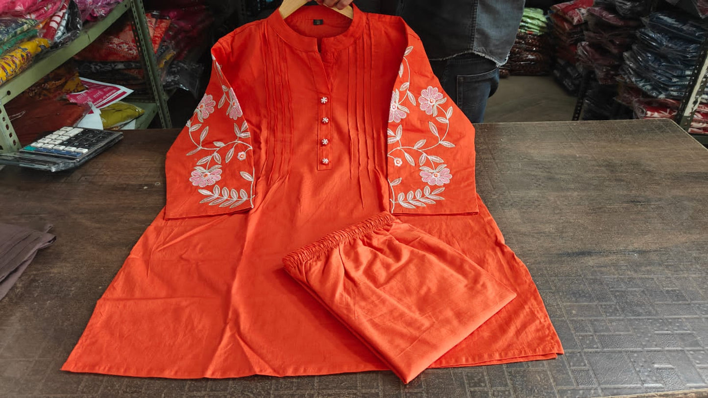 New designer cotton co-ord set flower embroidery in hand 🪡