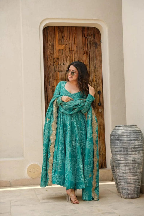 COTTON BANDHANI PRINT KURTI PANT WITH DUPATTA SET FOR INDIAN WOMEN'S