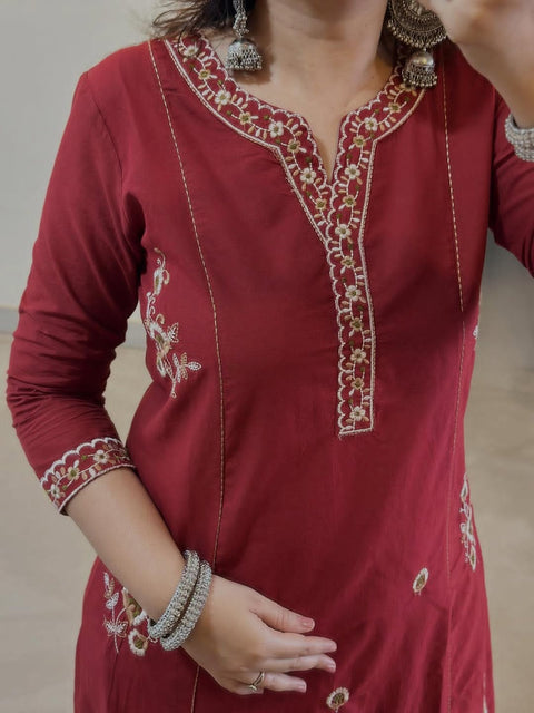 New Embroidery Work Kurti And Pant With Dupatta Set For Women's
