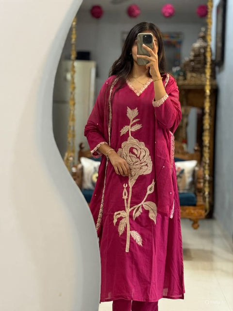 Embroidery Work Kurti And Pant Set For Women's