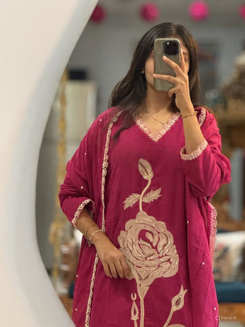 Embroidery Work Kurti And Pant Set For Women's