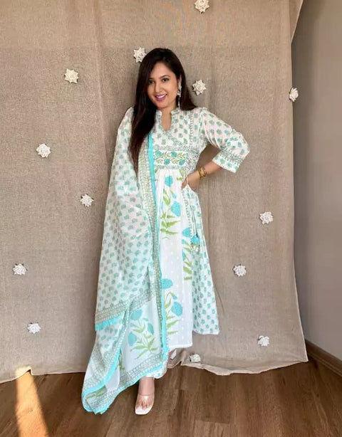 Cotton Anarkali Kurta Set For Women's